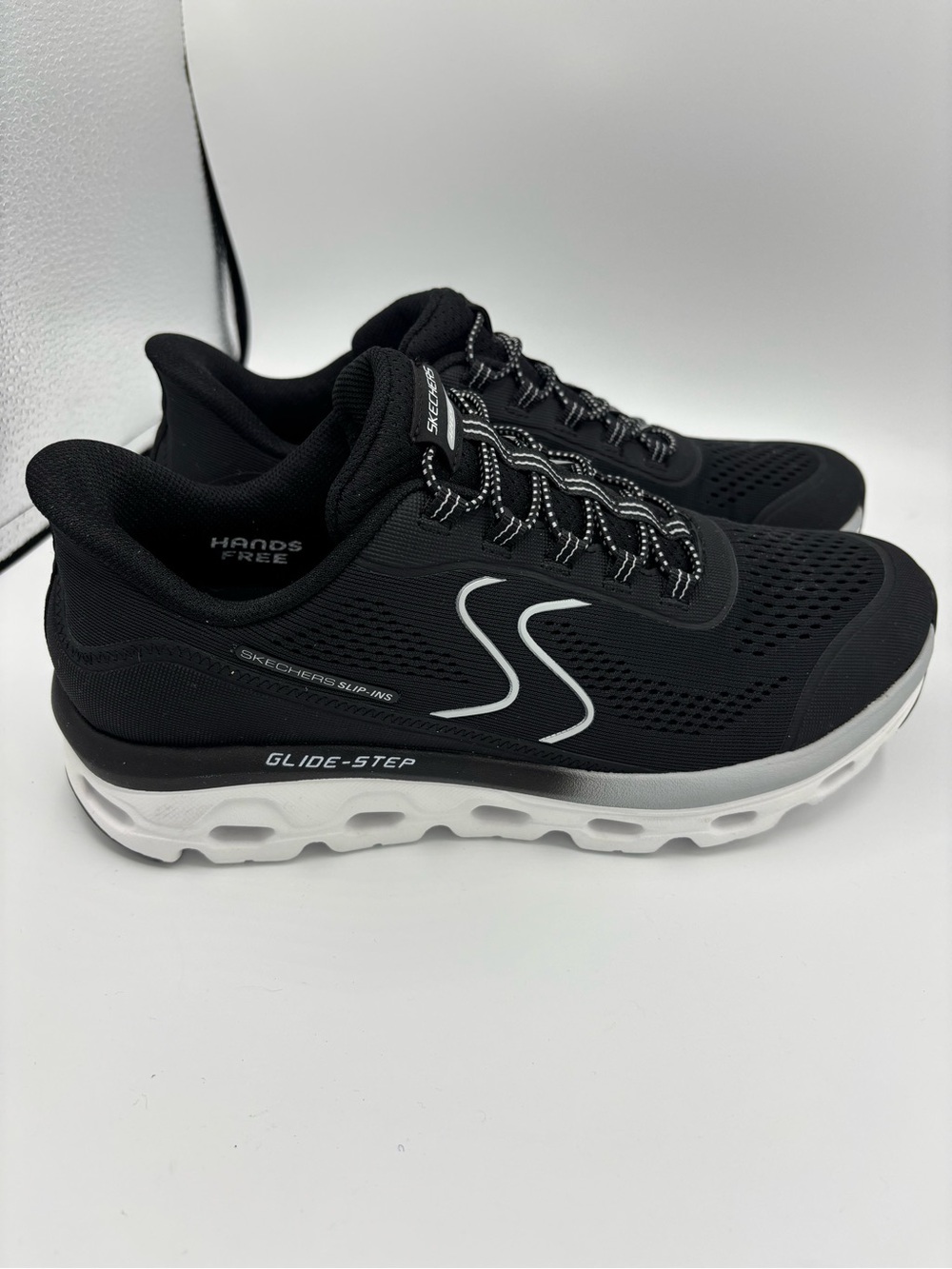 Skechers Women's Black and White Glide-Step Adventure Slip-On Sneakers - Picture 2 of 9